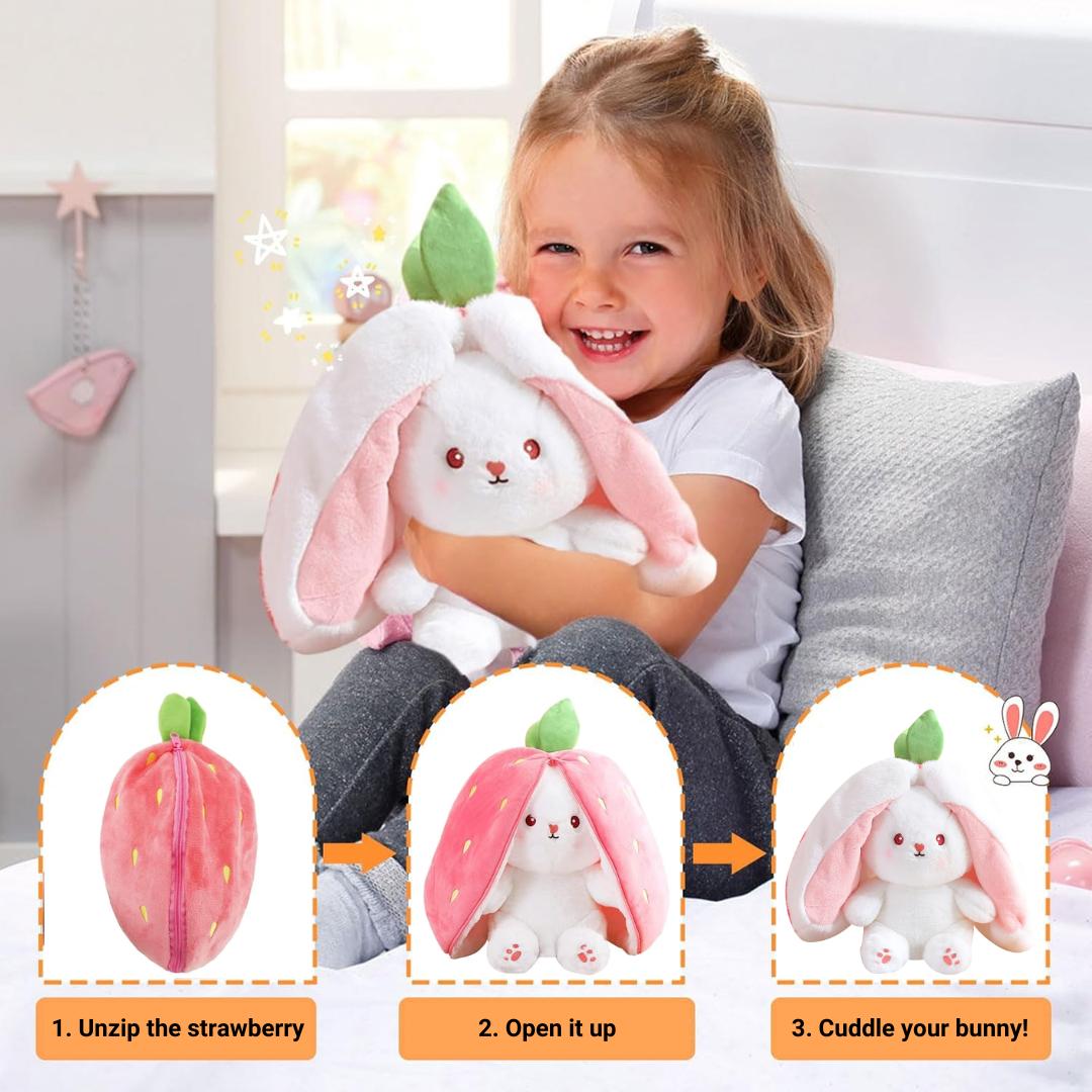 2-in-1 Plush Toy | Super Soft, Hypoallergenic Strawberry Bunny for Kids' Imaginative Play and Cuddles