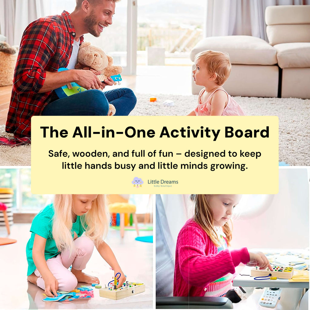 Toddlers Wooden Busy Board | Interactive, Safe & Engaging Activity Toy for Early Development and Exploration
