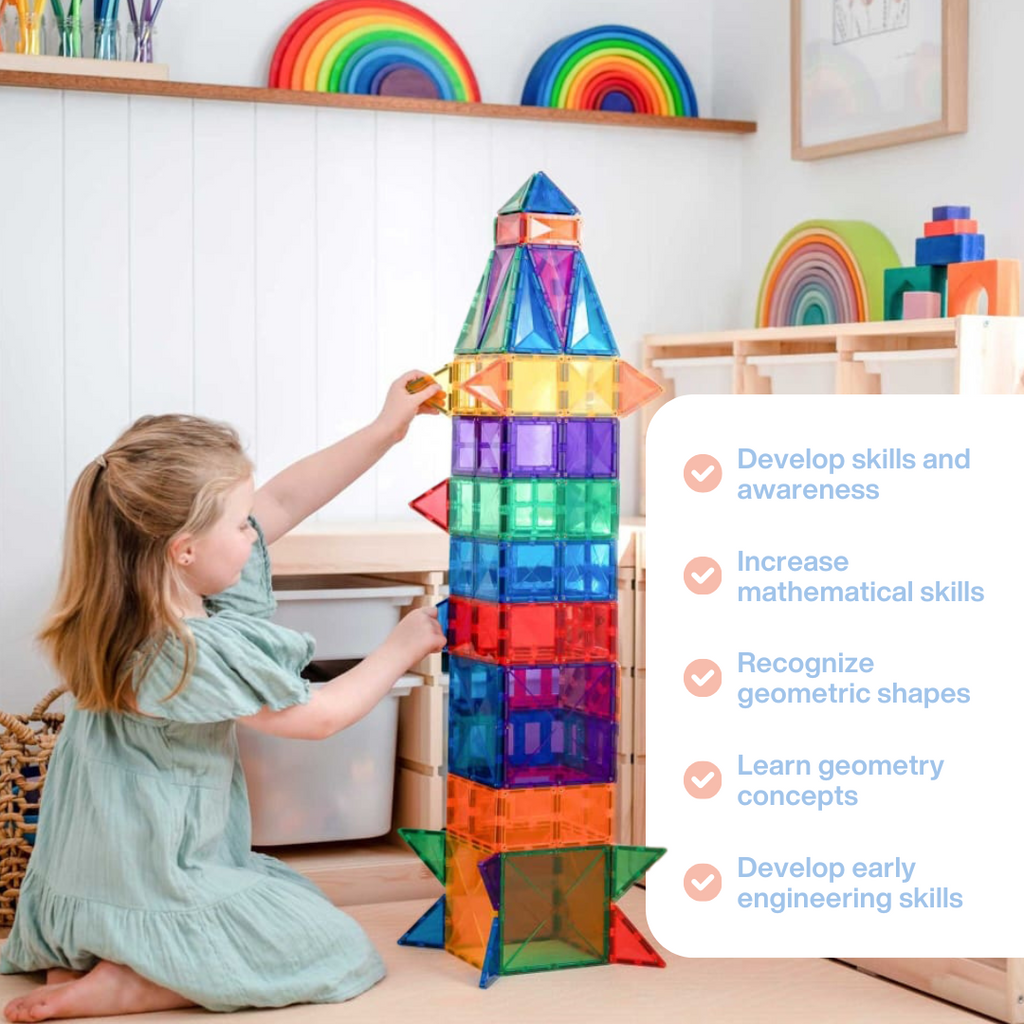 Magnetic Building Blocks Set for Kids - Educational STEM Toys - Creative Construction Play - 100 Pieces - Safe Non-Toxic Materials