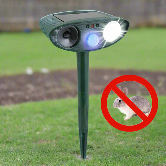 Ultrasonic Rabbit Repeller – Solar Powered and Flashing Light – Get Rid of Rabbits