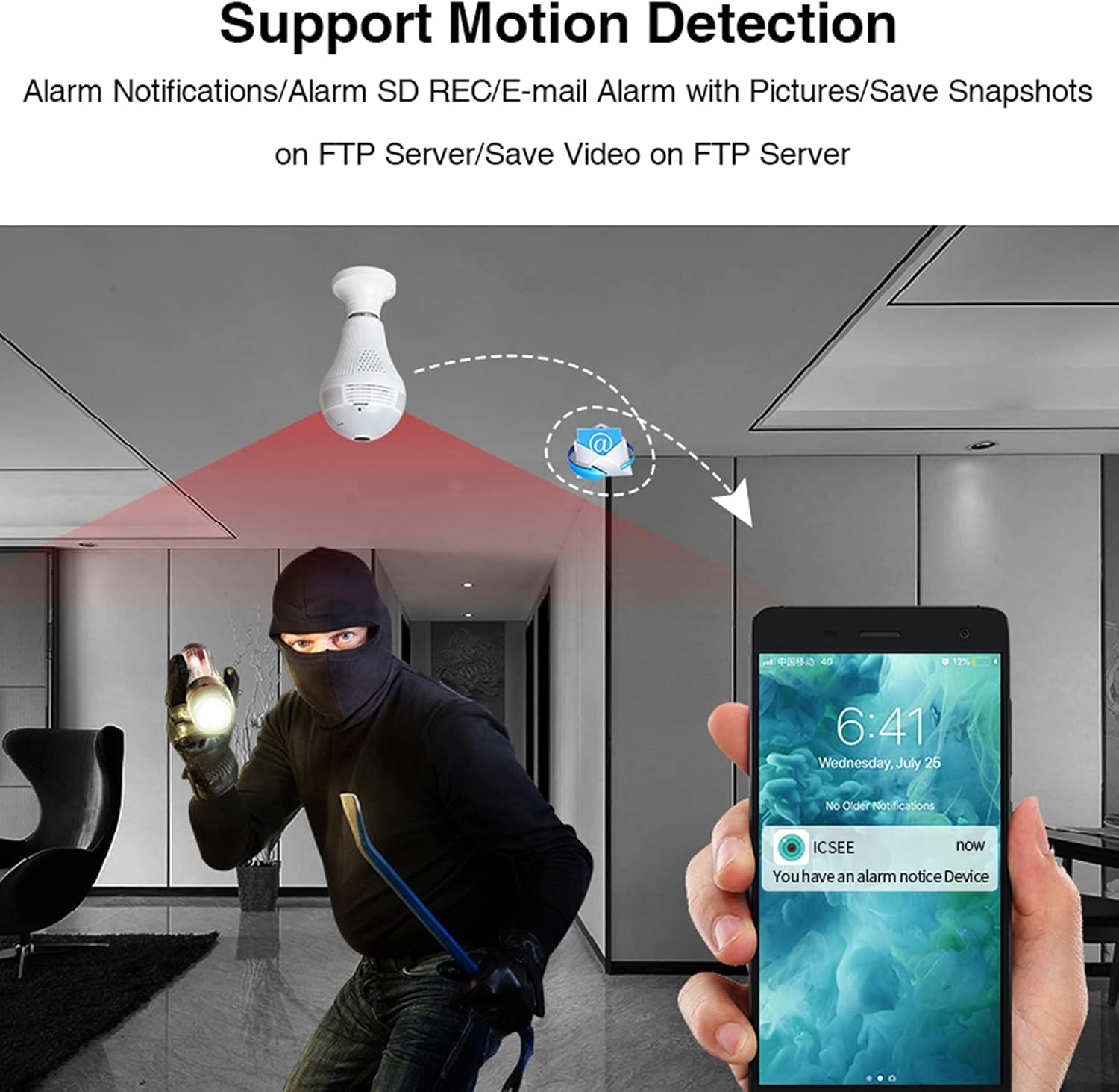 Light Bulb Security Camera | 360° Panoramic, WiFi Enabled with Night Vision for Home Surveillance