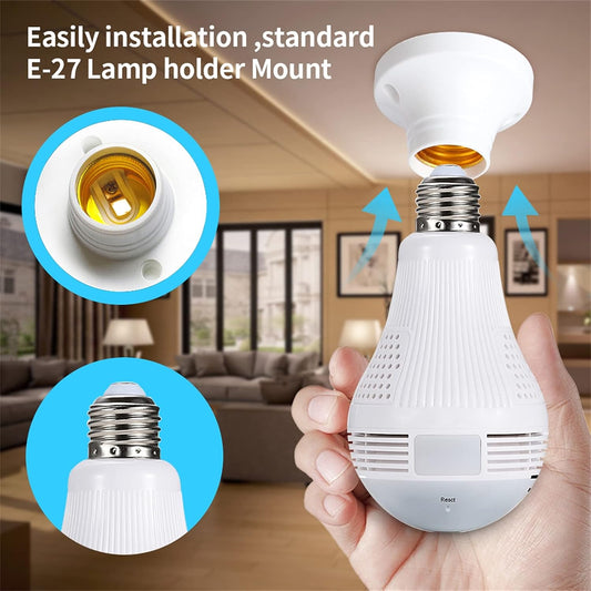 Light Bulb Security Camera | 360° Panoramic, WiFi Enabled with Night Vision for Home Surveillance
