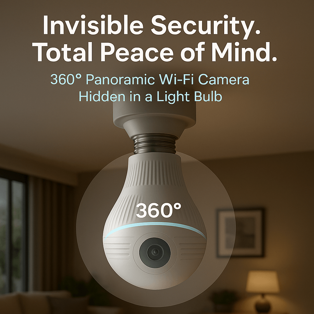 Light Bulb Security Camera | 360° Panoramic, WiFi Enabled with Night Vision for Home Surveillance
