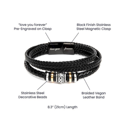 To My Son - Love You Forever Bracelet | Braided Leather with Magnetic Clasp & LED Light Gift Box from Mom & Dad