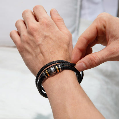 To My Son - Love You Forever Bracelet | Braided Leather with Magnetic Clasp & LED Light Gift Box from Mom & Dad