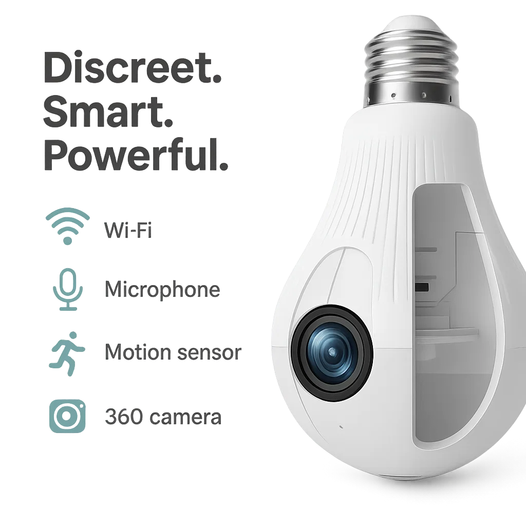 Light Bulb Security Camera | 360° Panoramic, WiFi Enabled with Night Vision for Home Surveillance