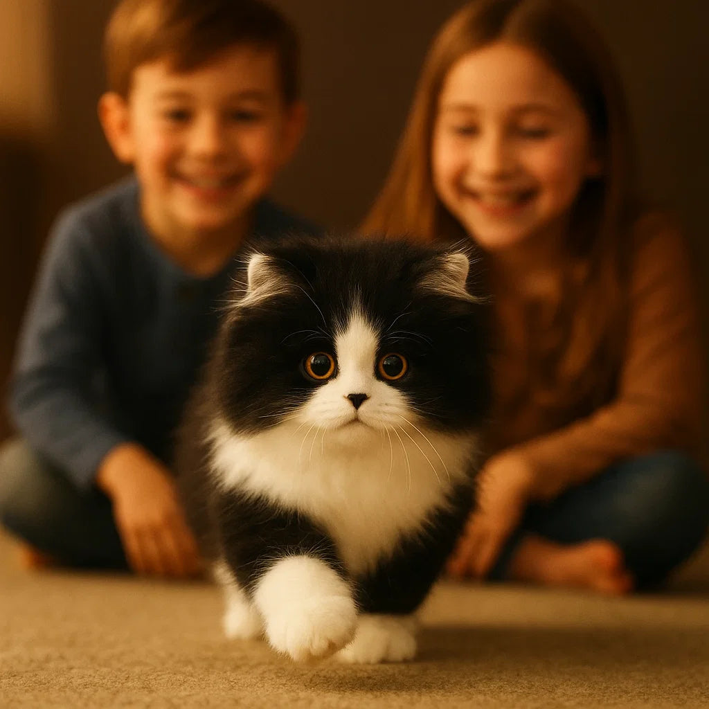 Lifelike Black and White Plush Cat | Soft, Handmade Companion for Seniors, Dementia Care & Non Robotic Pet Alternatives