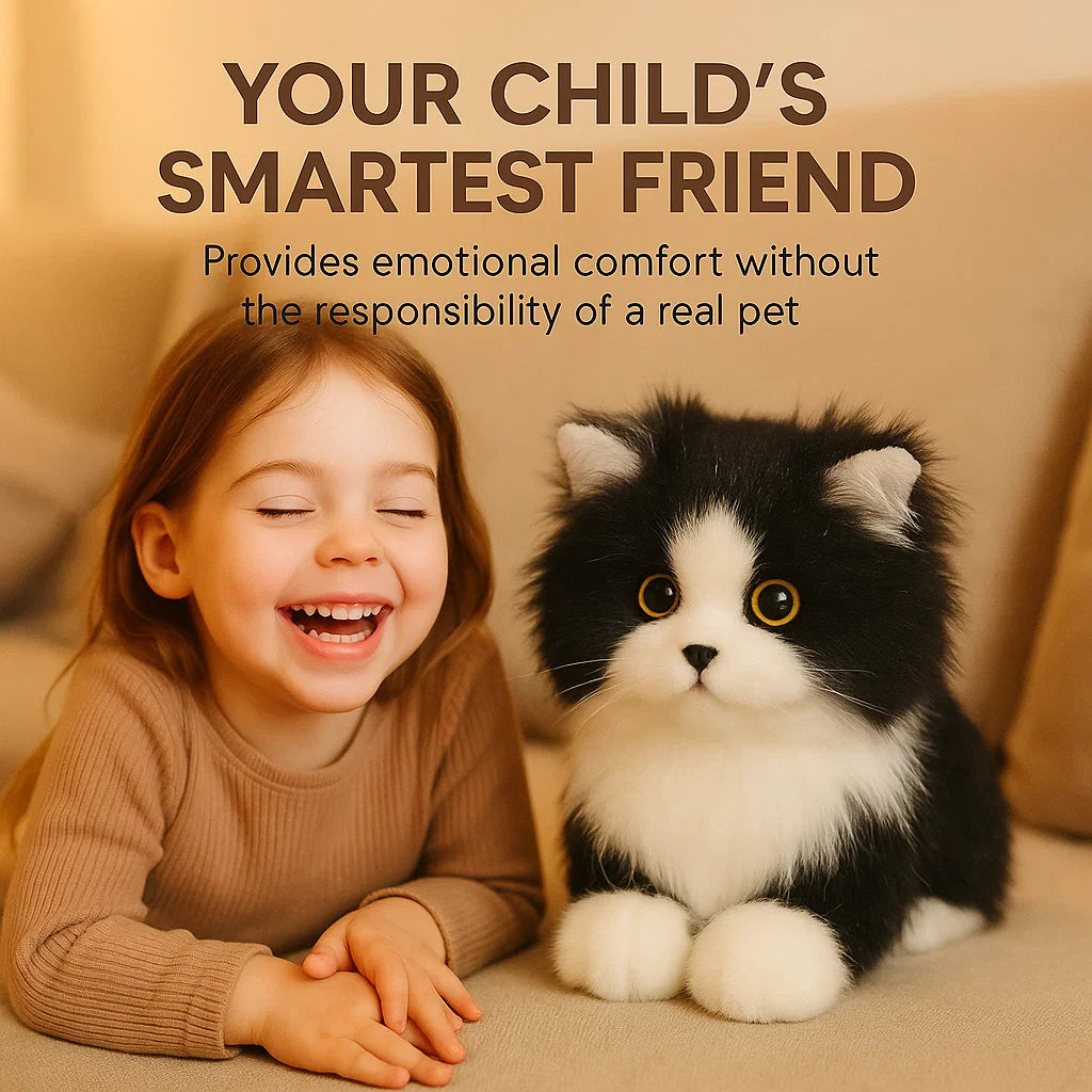 Lifelike Black and White Plush Cat | Soft, Handmade Companion for Seniors, Dementia Care & Non Robotic Pet Alternatives