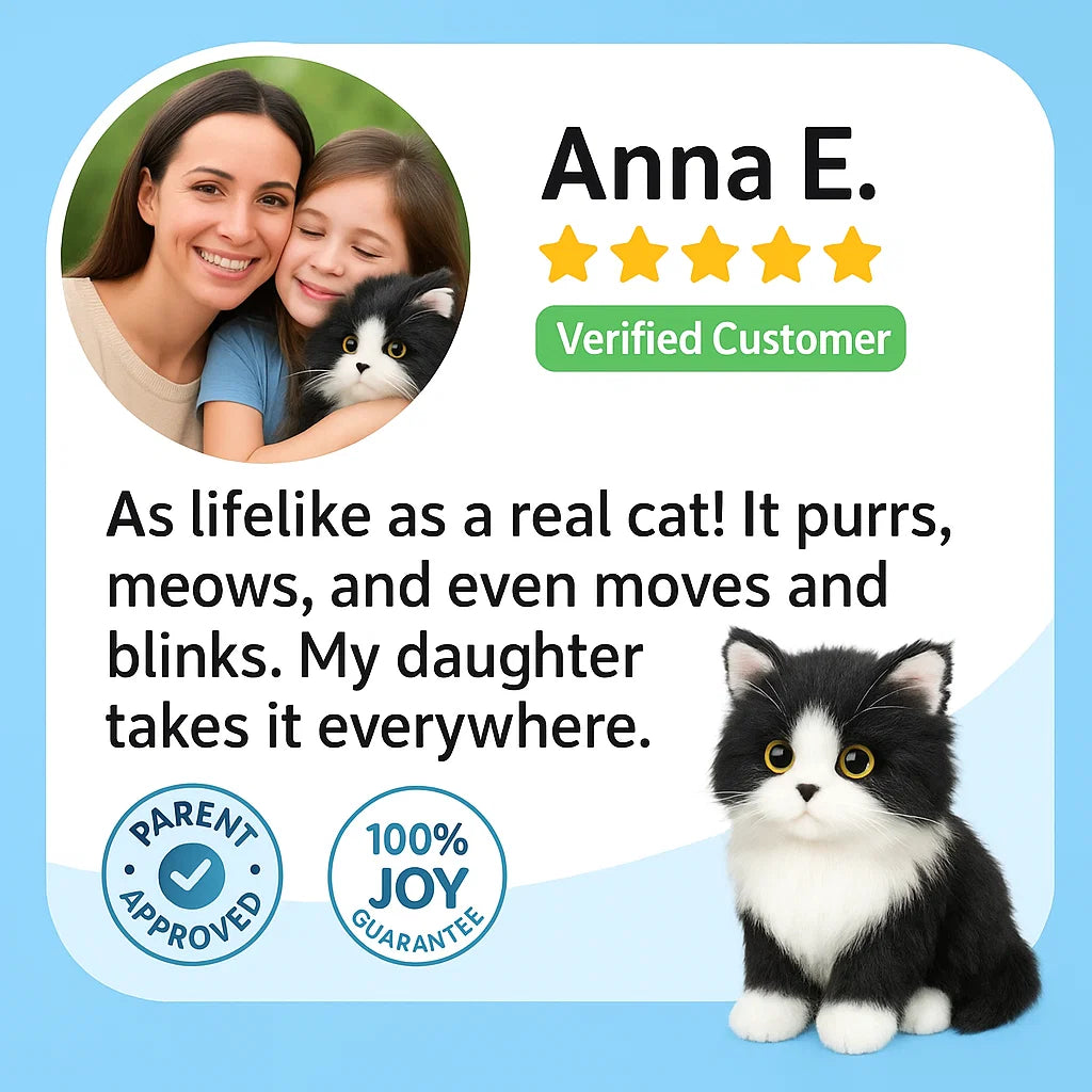 Lifelike Black and White Plush Cat | Soft, Handmade Companion for Seniors, Dementia Care & Non Robotic Pet Alternatives