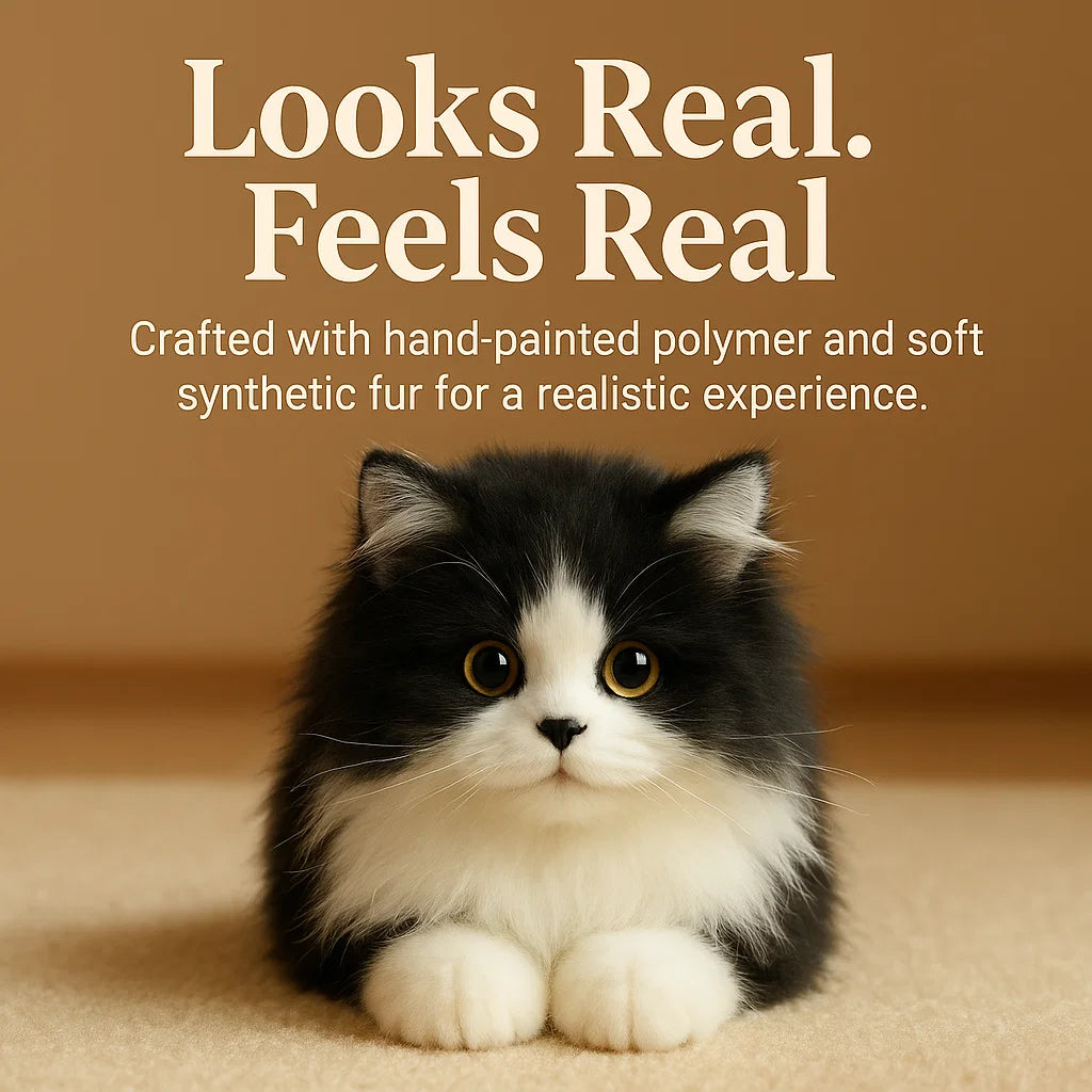 Lifelike Black and White Plush Cat | Soft, Handmade Companion for Seniors, Dementia Care & Non Robotic Pet Alternatives
