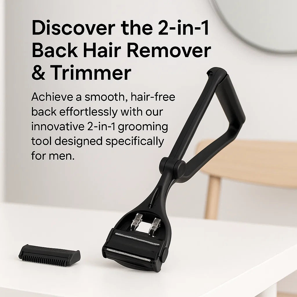 2-in-1 Back Hair Remover & Trimmer | Foldable Handle for Men, Ideal for Grooming and Personal Care