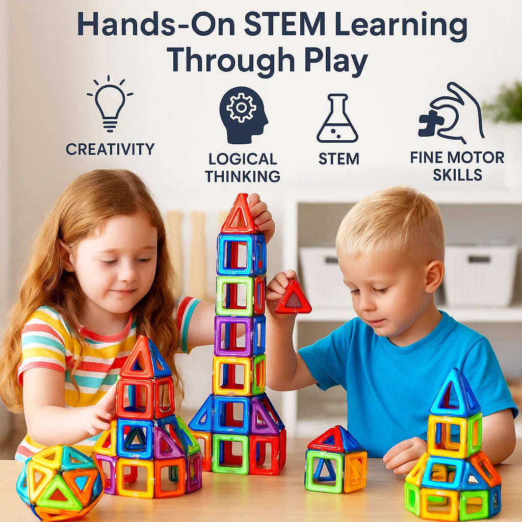 Magnetic Building Blocks - Creative Magnetic Tiles for Kids - STEM Learning Toy - 3D Construction Set