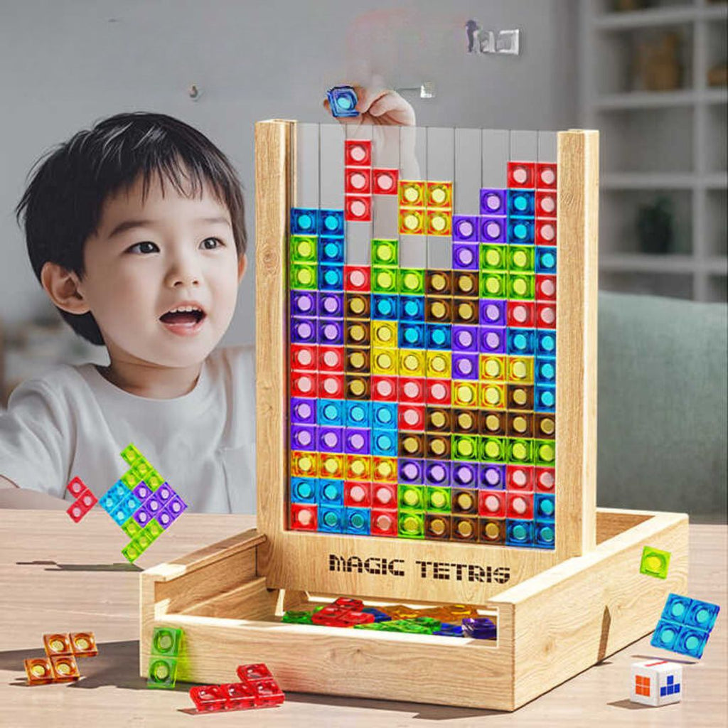 Wooden Tetris Game | Sustainable Design with Colorful Pieces for Family Fun and Cognitive Skill Development