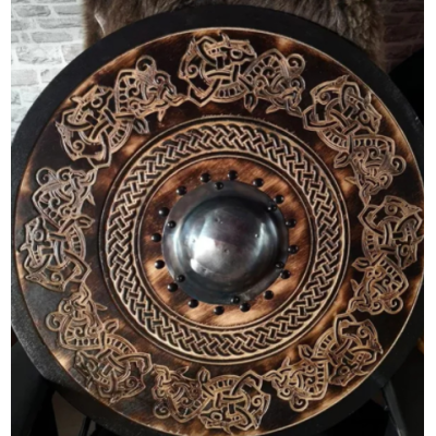 Double Ravens Personalized Viking Shield | Battleworn Design for Home Decor & Collectors