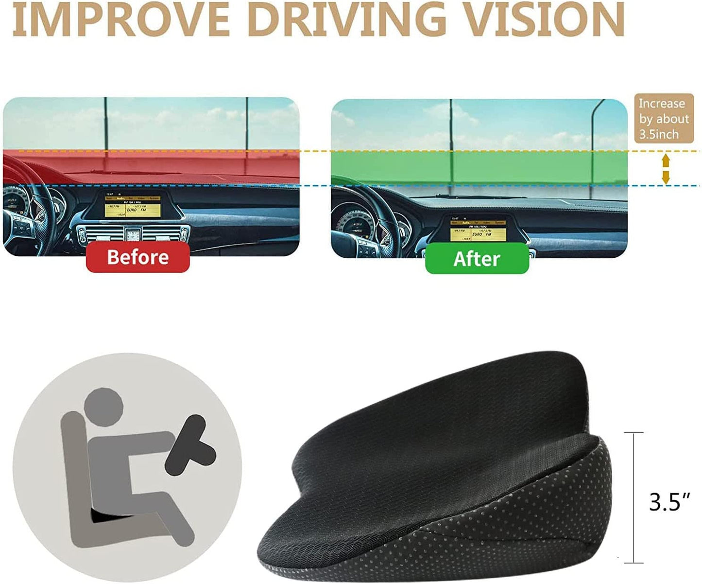 Driver’s Car Seat Cushion | Adult Car Booster Pad