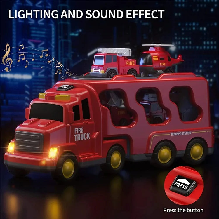 Toy Truck Set with Lights and Sounds | Interactive, Space-Saving Playset for Kids Aged 3+