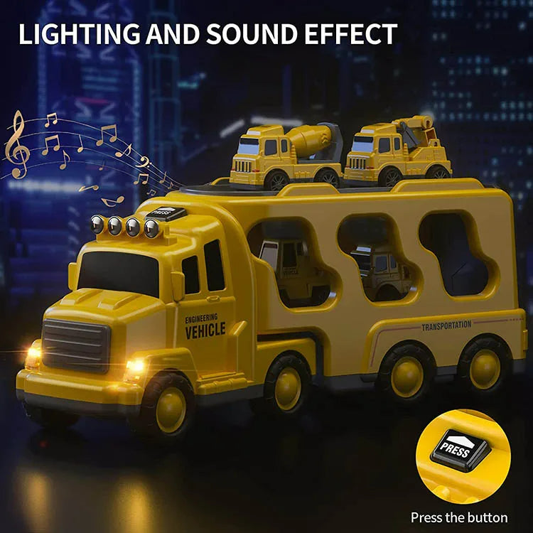 Toy Truck Set with Lights and Sounds | Interactive, Space-Saving Playset for Kids Aged 3+