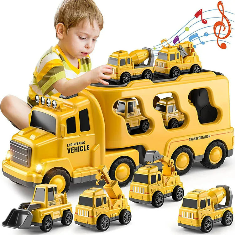 Toy Truck Set with Lights and Sounds | Interactive, Space-Saving Playset for Kids Aged 3+