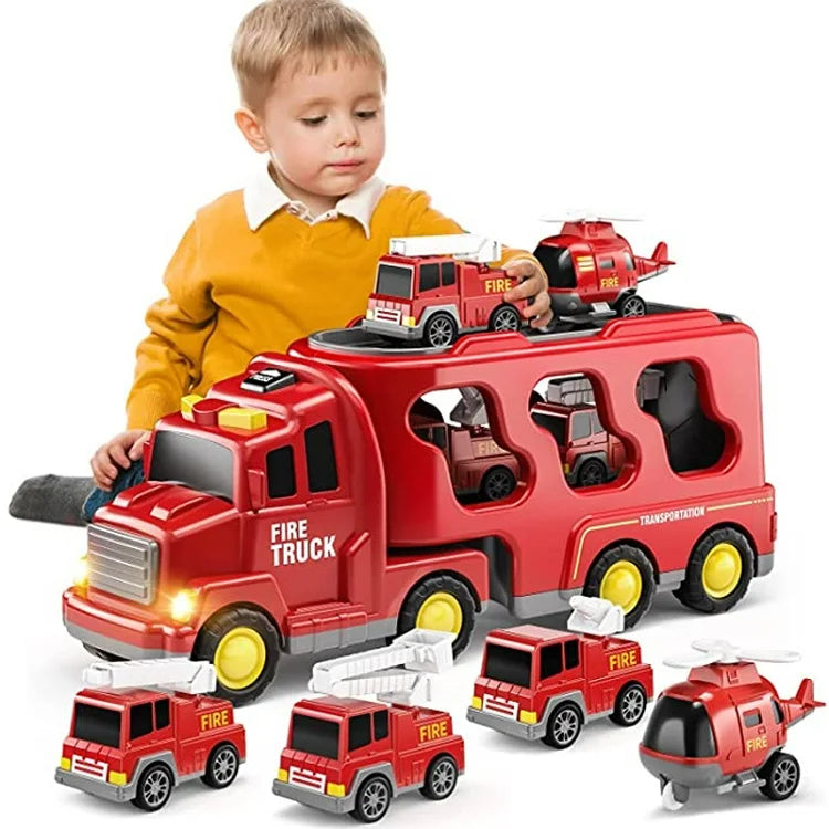 Toy Truck Set with Lights and Sounds | Interactive, Space-Saving Playset for Kids Aged 3+