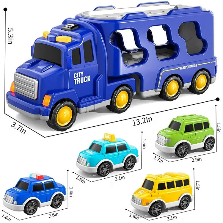 Toy Truck Set with Lights and Sounds | Interactive, Space-Saving Playset for Kids Aged 3+