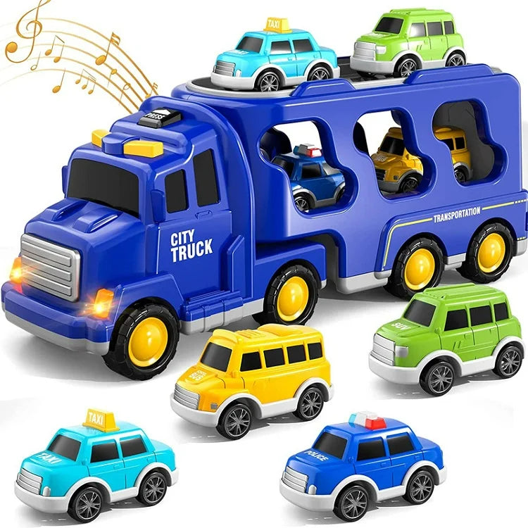Toy Truck Set with Lights and Sounds | Interactive, Space-Saving Playset for Kids Aged 3+