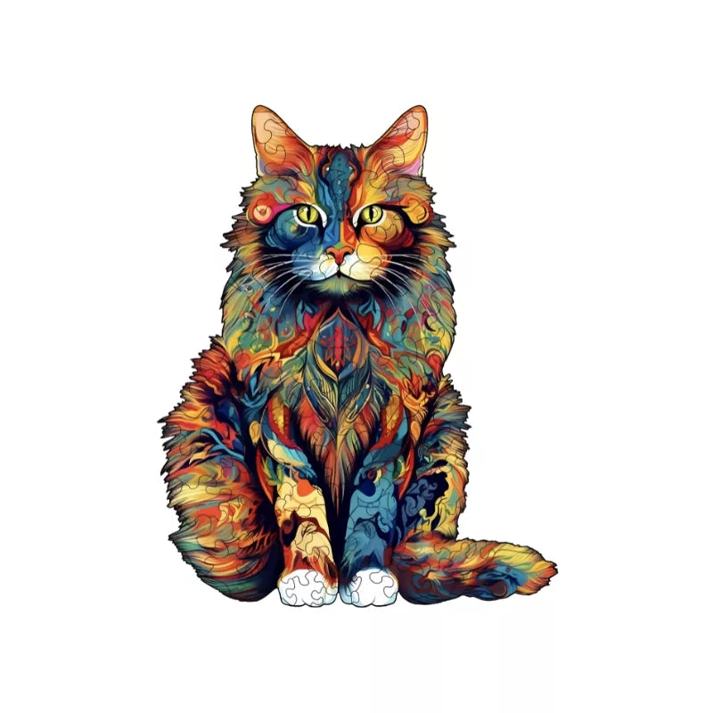 Colorful Wooden Cat Jigsaw Puzzle | Durable, Cognitive Skill-Building & Fun for Kids and Family