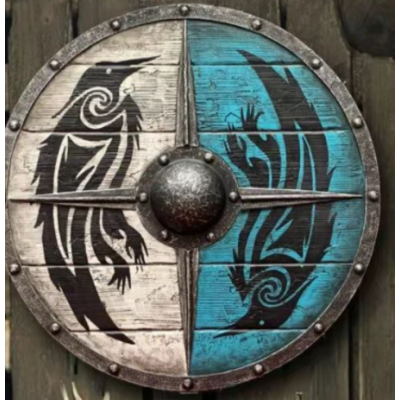 Double Ravens Personalized Viking Shield | Battleworn Design for Home Decor & Collectors