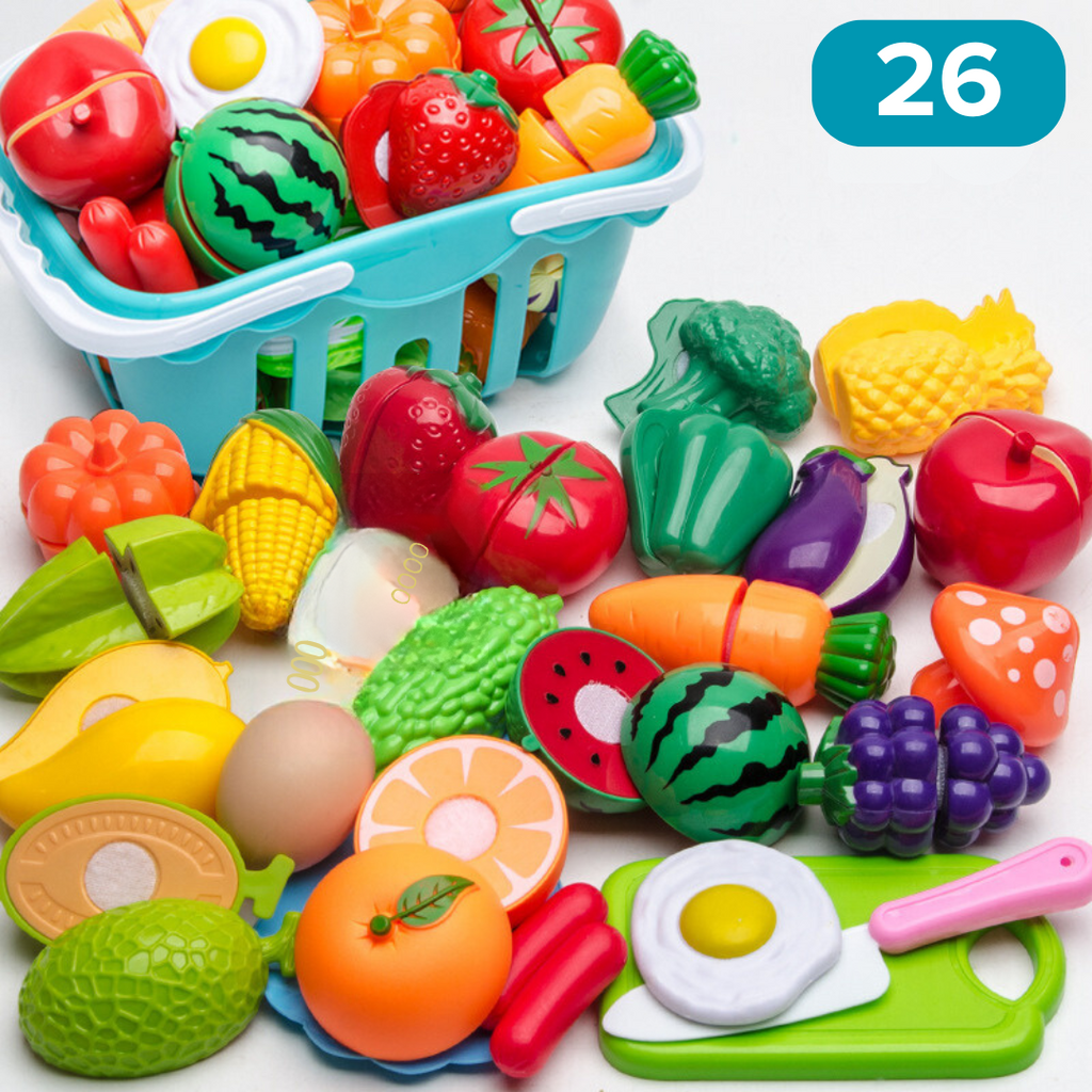 FruityQuest™ | Cuttable Fruits and Vegetables Play Set | Interactive Kitchen Toy for Kids | Educational Role Play & Fine Motor Skills Development