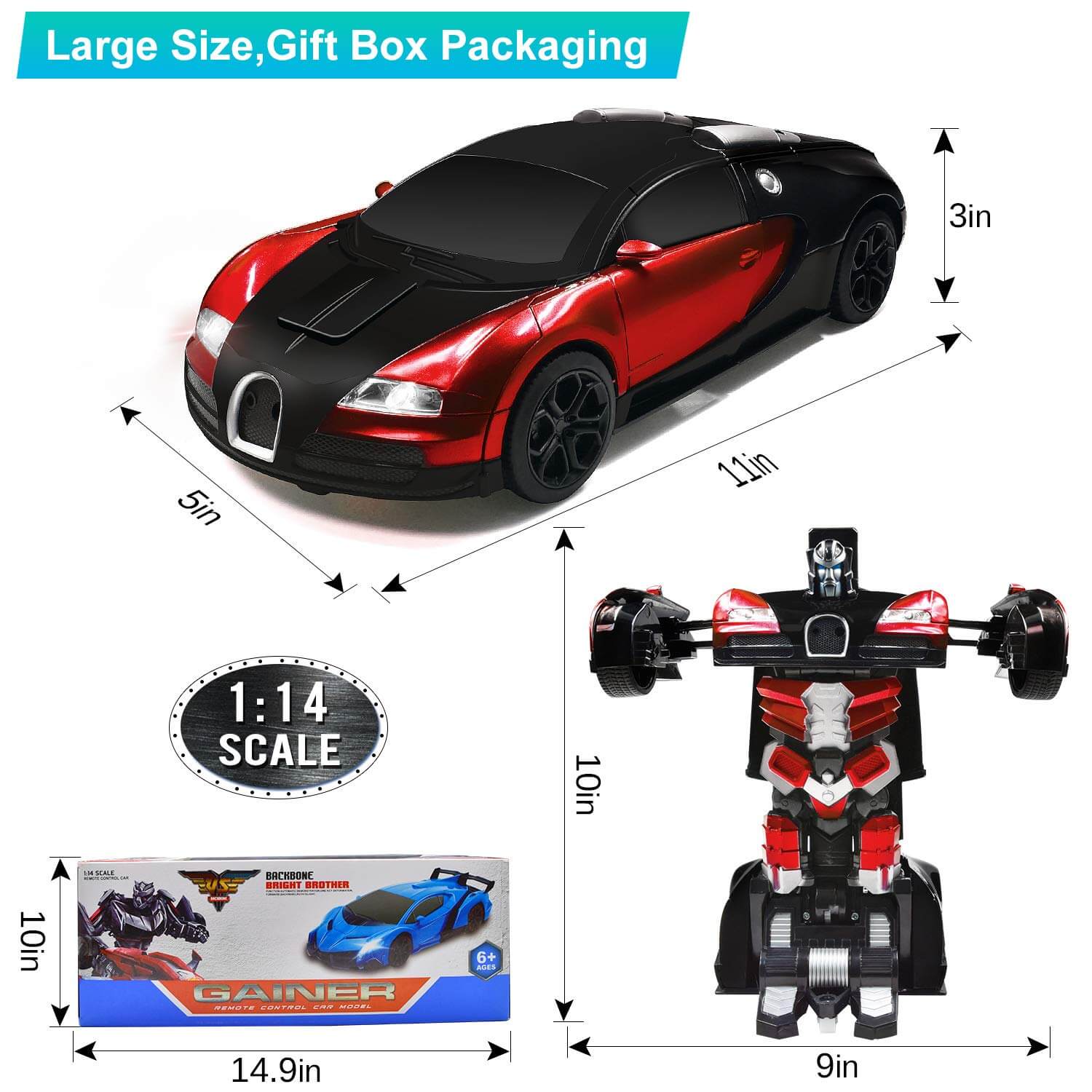 Transforming Remote Control Robot Car | Gesture Activated, LED Lights & Sound Effects for Kids' Interactive Play