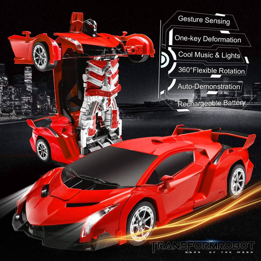 Transforming Remote Control Robot Car | Gesture Activated, LED Lights & Sound Effects for Kids' Interactive Play