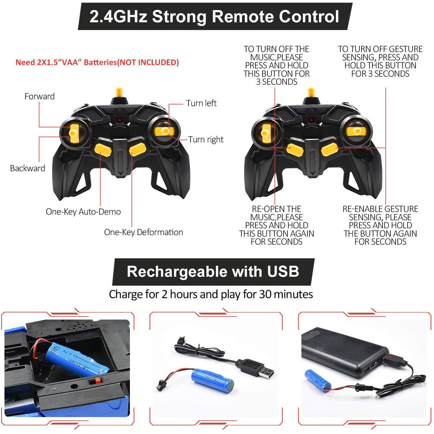 Transforming Remote Control Robot Car | Gesture Activated, LED Lights & Sound Effects for Kids' Interactive Play