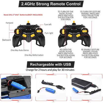 Transforming Remote Control Robot Car | Gesture Activated, LED Lights & Sound Effects for Kids' Interactive Play