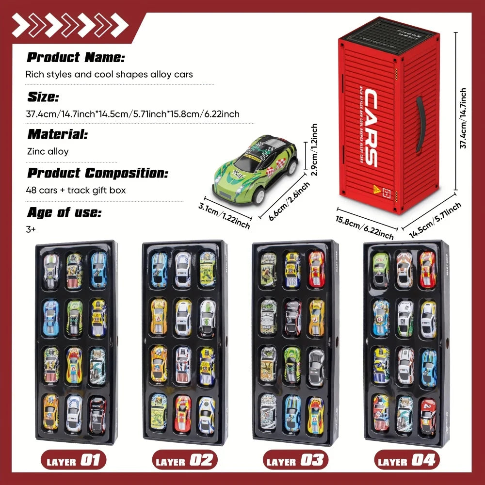 48-Piece Race Car Set | Durable Zinc Alloy, Educational & Creative Play for Children Aged 3+