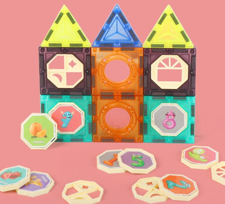 DIY Magnetic Magna Tiles Marble Run Track Wheel Building Toys Educational Toys for 6 Years Old