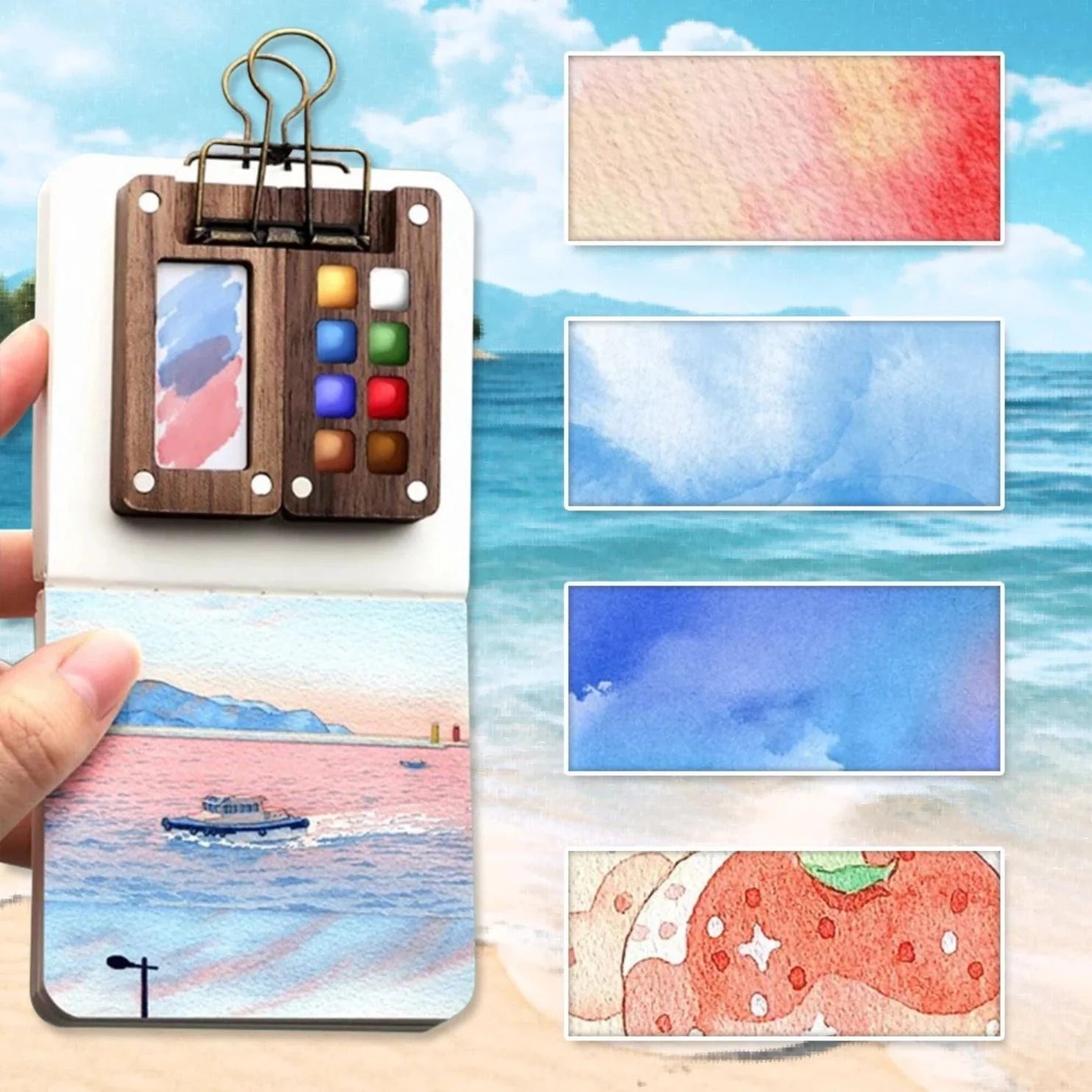 Creative Pocket Watercolour Set | Ultra-Compact with 12 Colours & Water Tank Brush for On-the-Go Painting