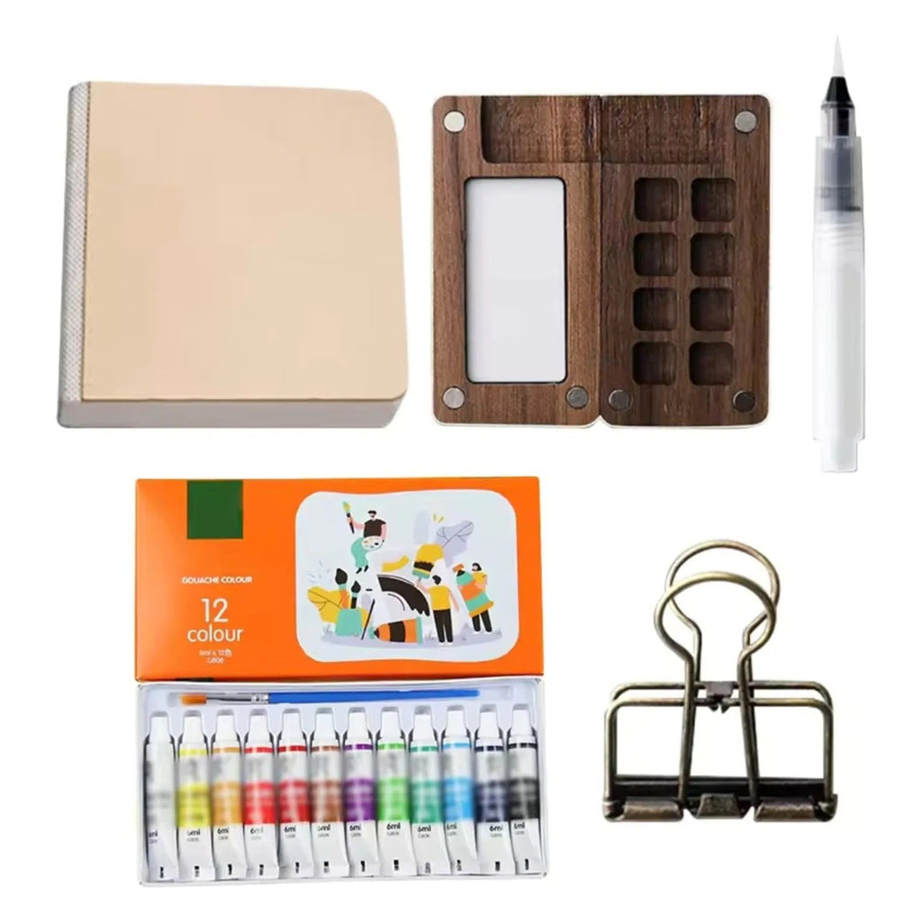 Creative Pocket Watercolour Set | Ultra-Compact with 12 Colours & Water Tank Brush for On-the-Go Painting