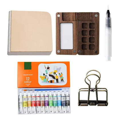 Creative Pocket Watercolour Set | Ultra-Compact with 12 Colours & Water Tank Brush for On-the-Go Painting