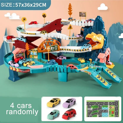 Multi-Level Dinosaur Race Track | Hands-On Assembly, Boosts Motor Skills & Teaches Traffic Safety for Kids Ages 3-5