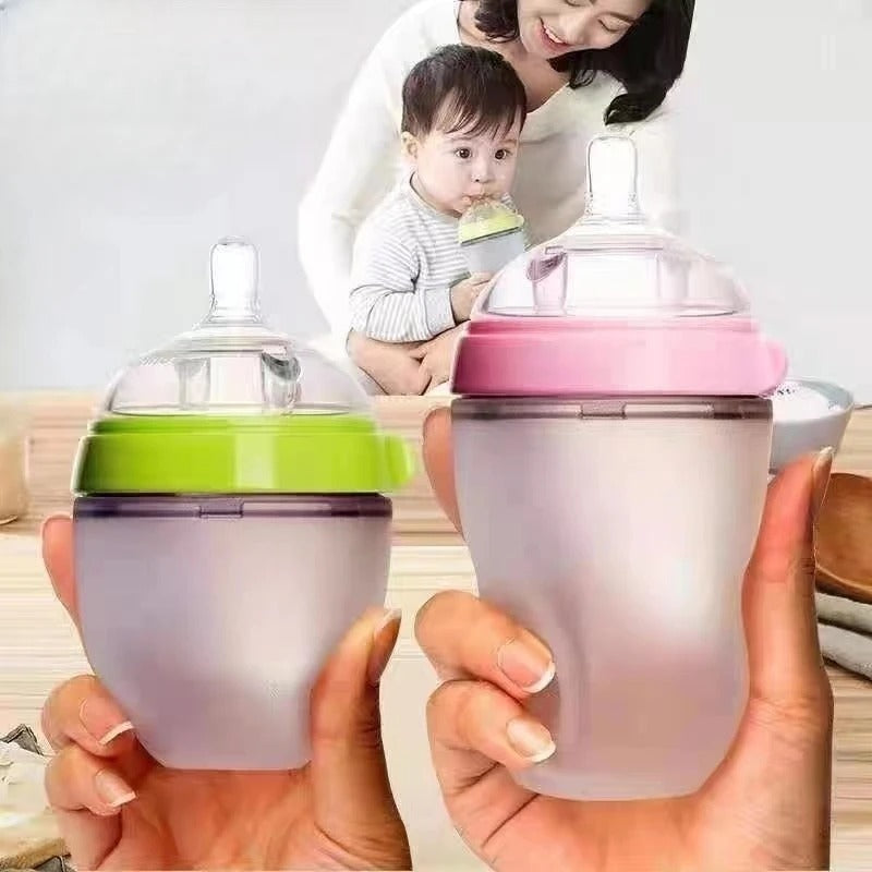 Silicone Baby Bottles – Mimics Breastfeeding for Happy Feeding