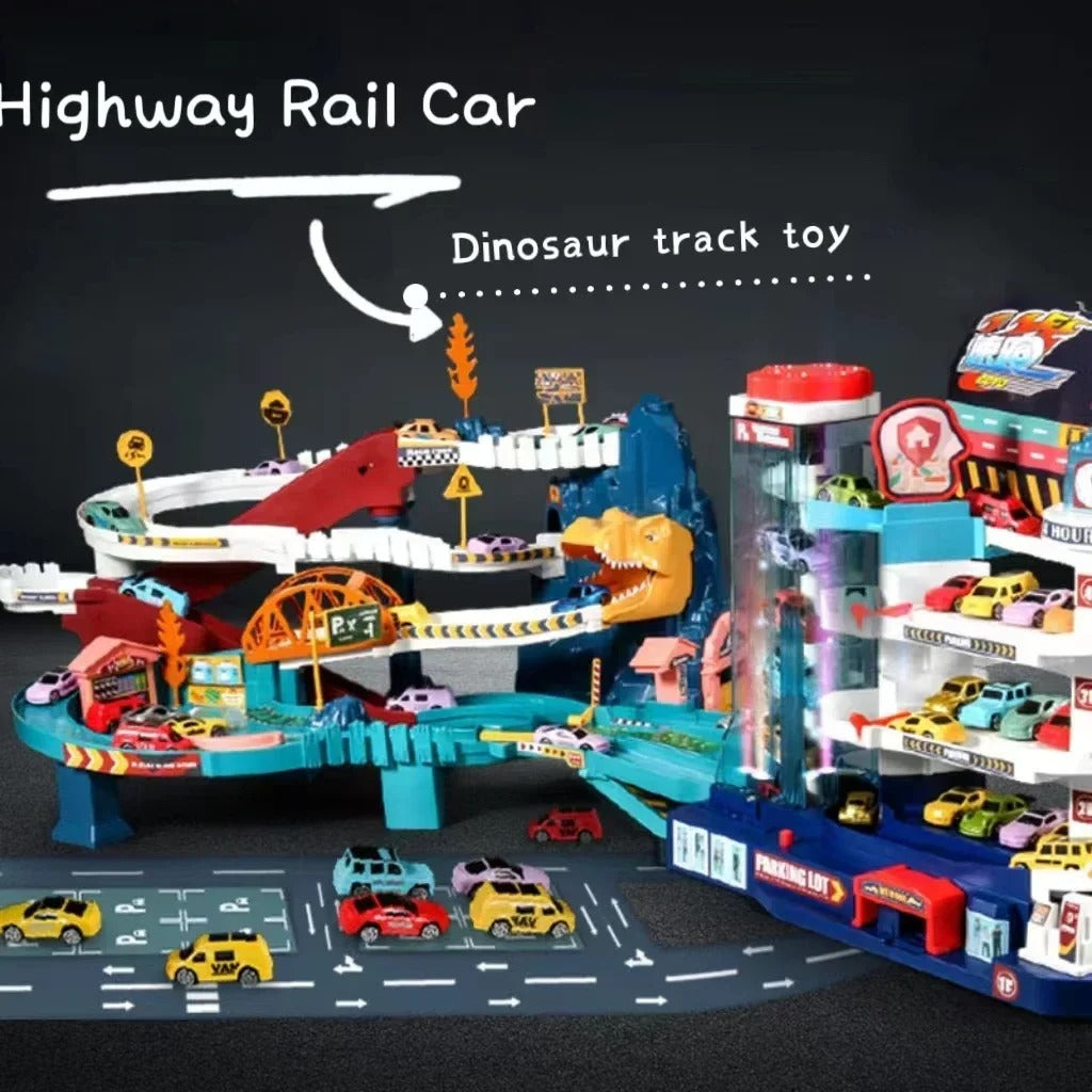 Multi-Level Dinosaur Race Track | Hands-On Assembly, Boosts Motor Skills & Teaches Traffic Safety for Kids Ages 3-5