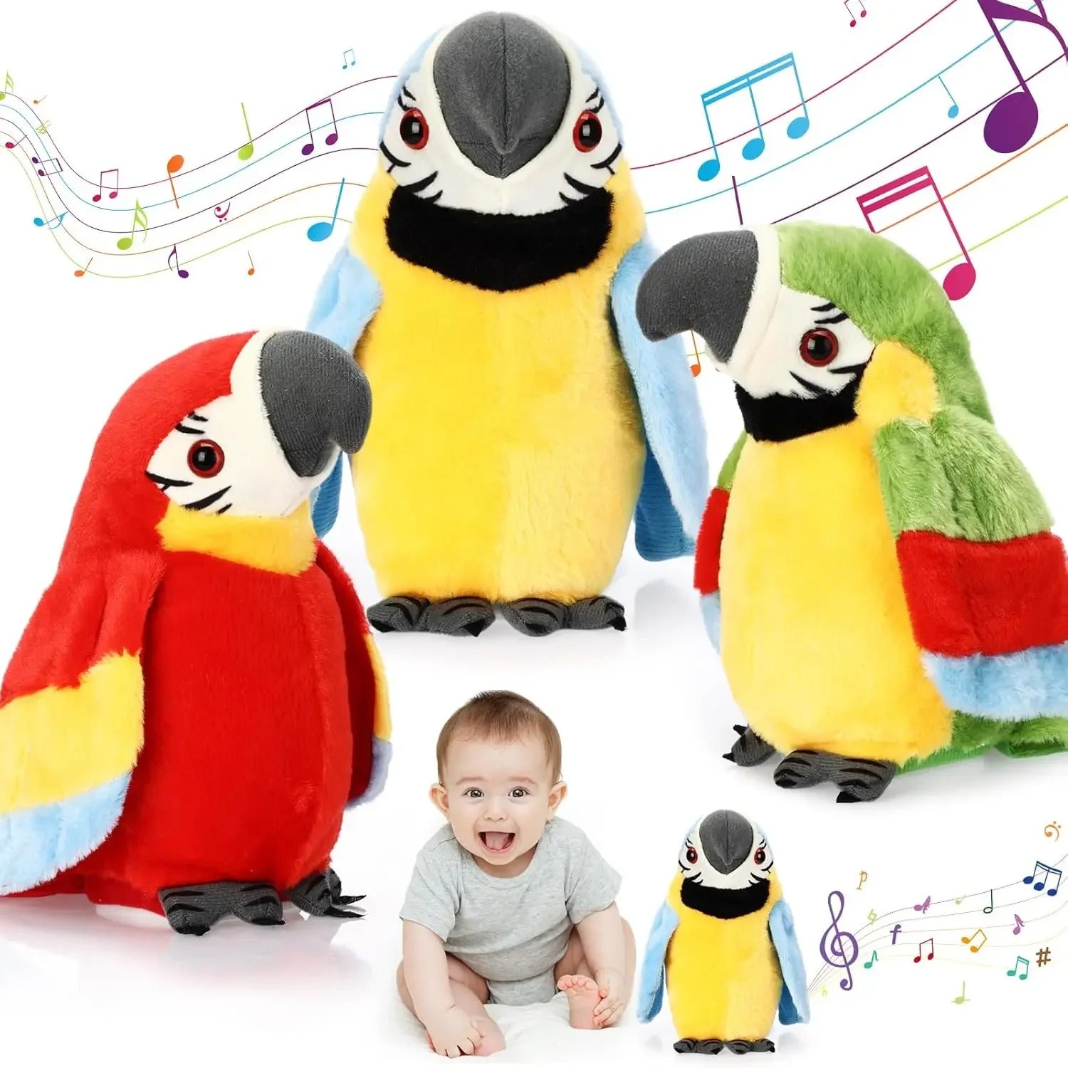 Talking and Music Playing Parrot Kids Toy | Educational, Stress-Relief Plush Companion for Learning and Relaxation