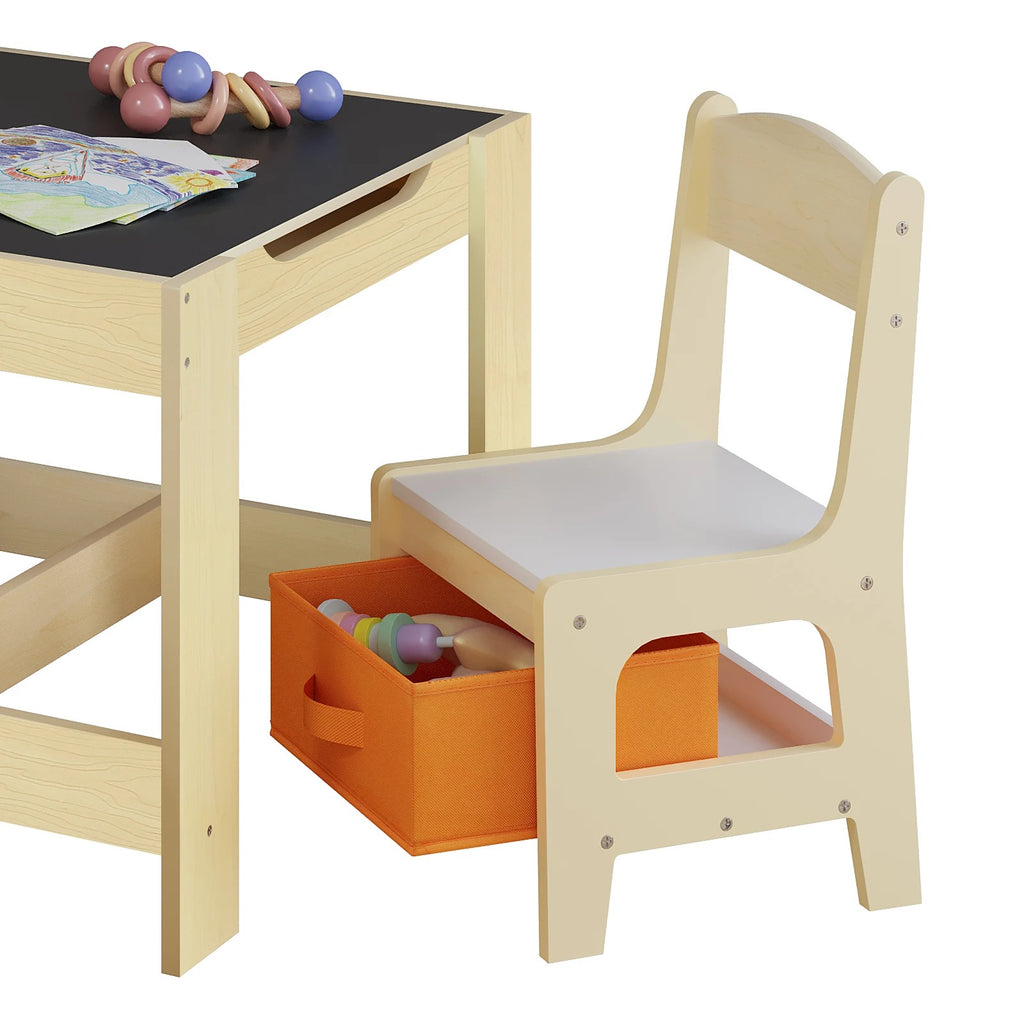 4-in-1 Wooden Kids Table and Chairs Set | Reversible Blackboard Top, Ample Storage & Ergonomic Design for Play and Learning