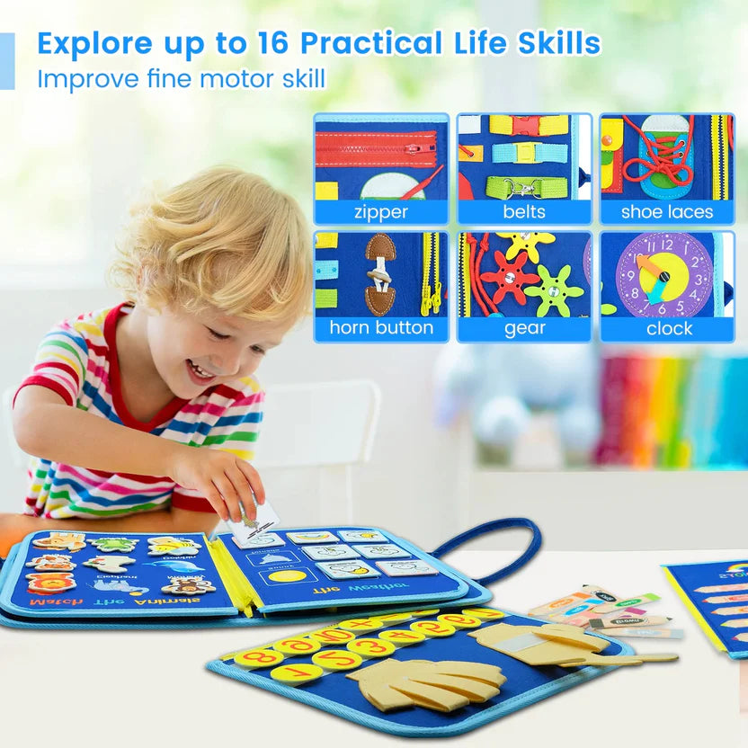 Montessori Educational Busy Board Book for Children | Safe, Durable & Ideal for Developing Life Skills from 1 Year