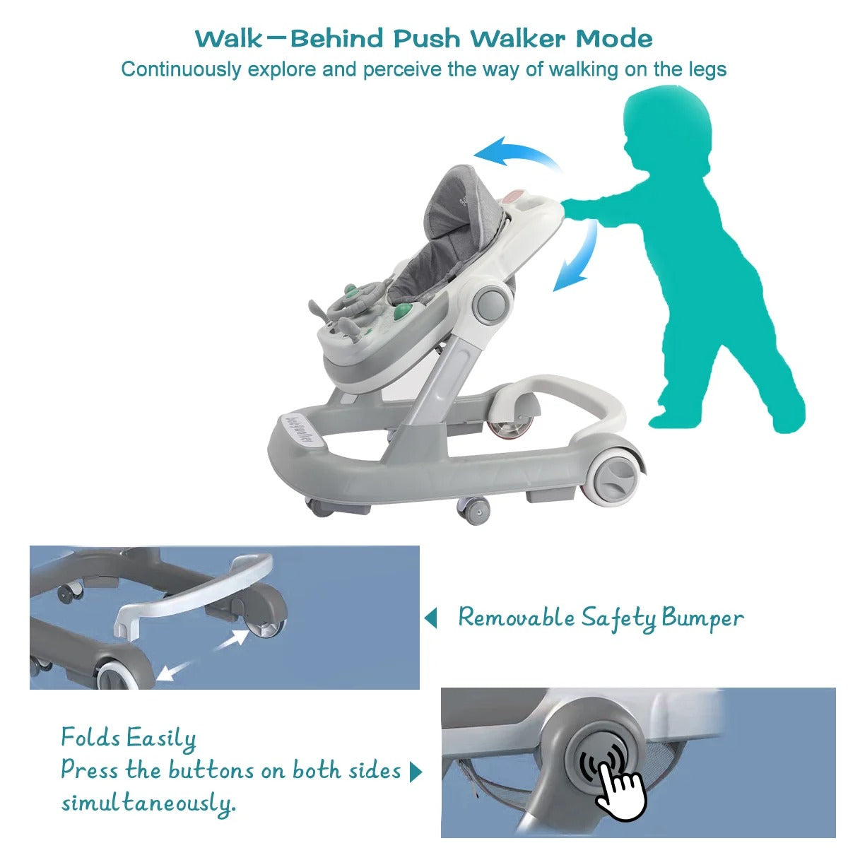 2 in 1 Baby Activity Walker | Adjustable Speed, Brake System & Musical Tray for Development and Play