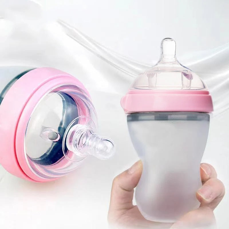 Silicone Baby Bottles – Mimics Breastfeeding for Happy Feeding