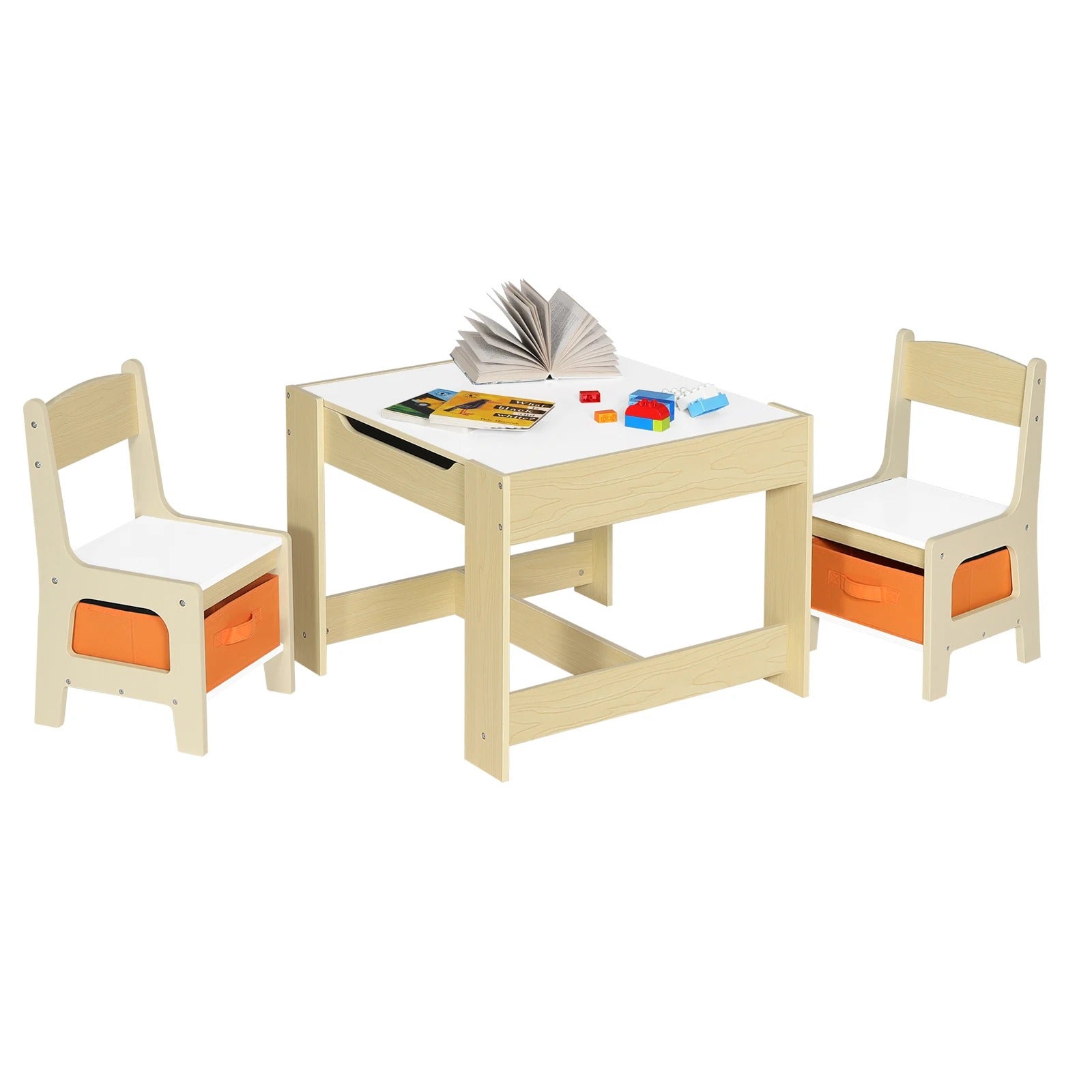 4-in-1 Wooden Kids Table and Chairs Set | Reversible Blackboard Top, Ample Storage & Ergonomic Design for Play and Learning