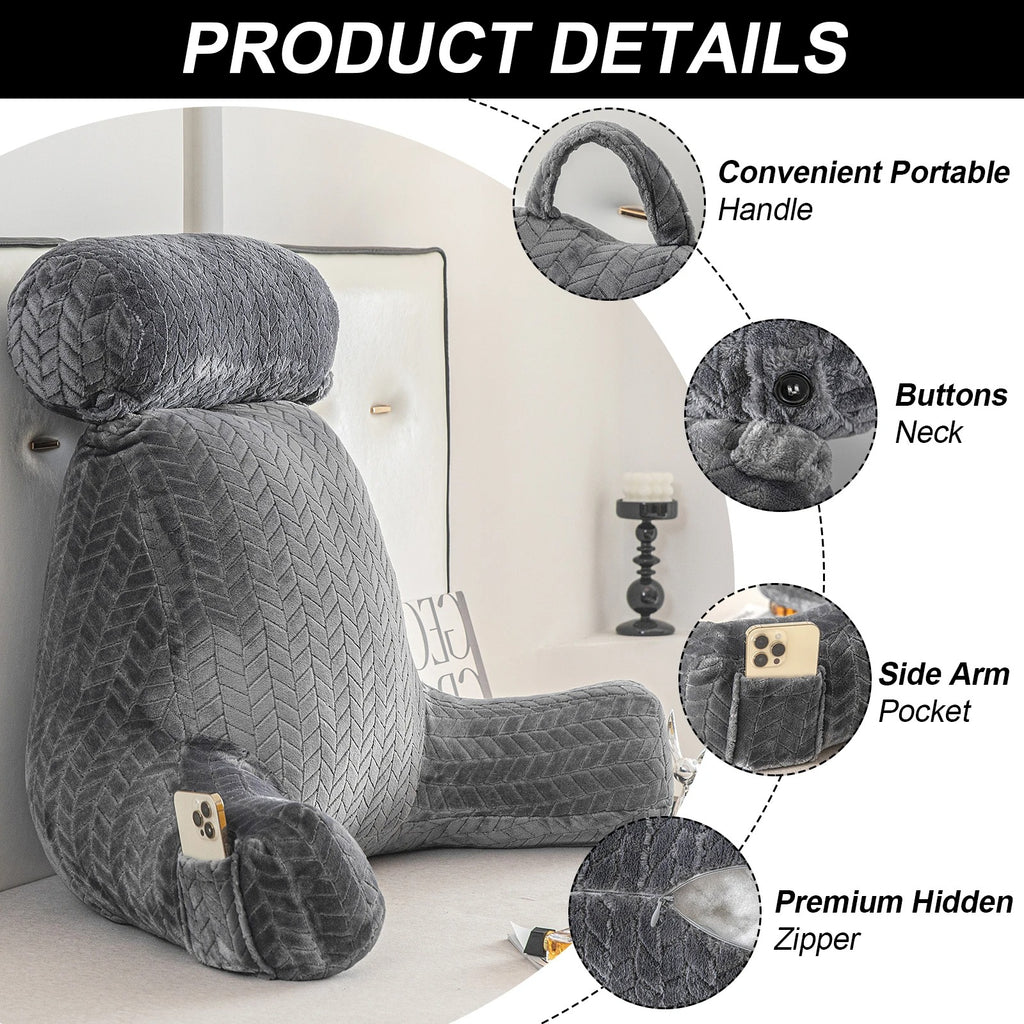 In-Bed Pillow with Arms | Comfortable Bed Pillow for Sitting Up | Support for Reading and Relaxing