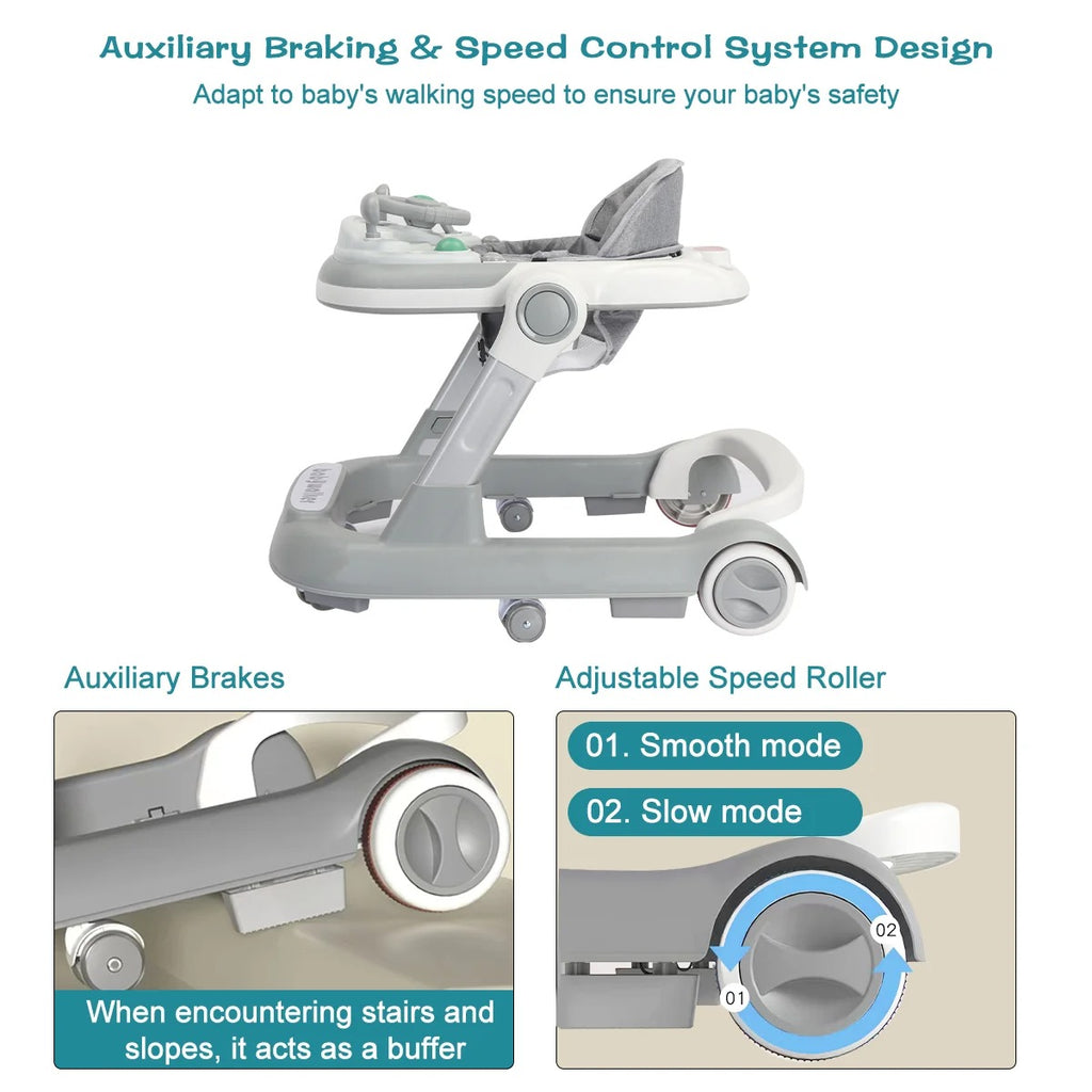 2 in 1 Baby Activity Walker | Adjustable Speed, Brake System & Musical Tray for Development and Play