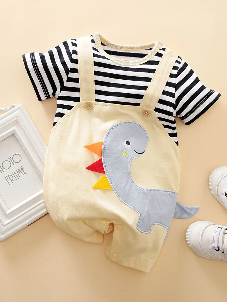 Breathable Baby Summer Outfit Set | Soft, Stretchy Fabric with Animal Print Suspenders for 0-9 Months