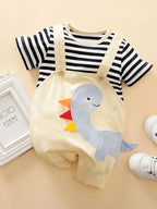 Breathable Baby Summer Outfit Set | Soft, Stretchy Fabric with Animal Print Suspenders for 0-9 Months